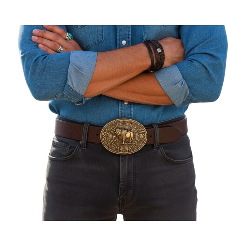9298 Antique Gold Metal Belt Buckle Buffalo Cowboys Western Fashion Bull